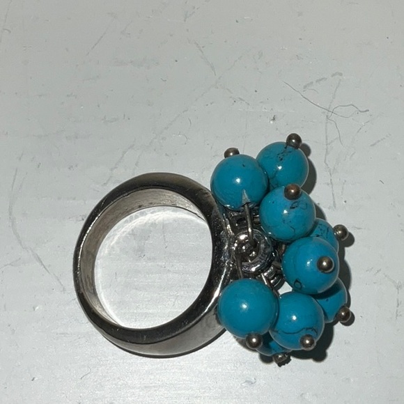 Cha Cha Silver-Tone and Faux Turquoise Ring Size 5 - Picture 4 of 12